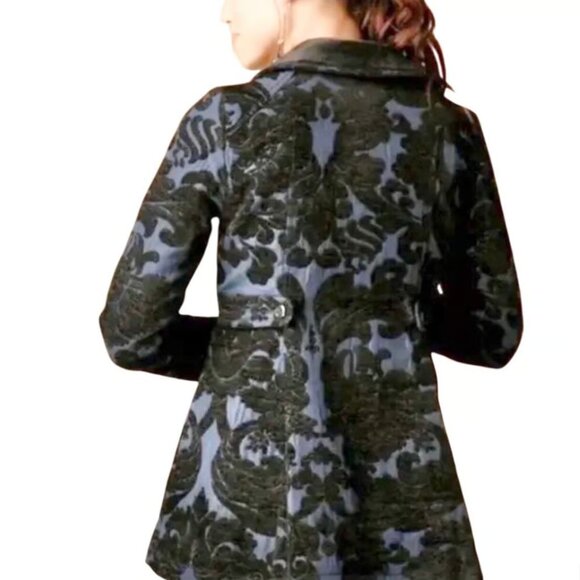 Free People Newsroom Brocade Navy Blue Jacket Size 2 - Picture 3 of 10